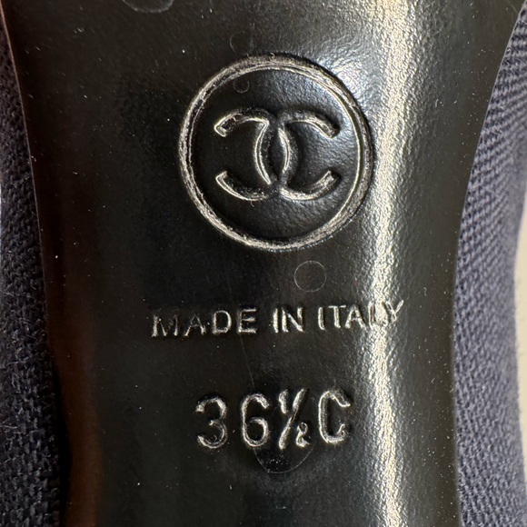 Chanel Navy Blue Canvas Embellished Pointed Toe Pumps - Picture 6 of 6